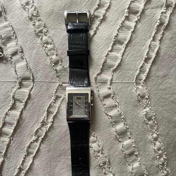 Authentic Dolce and Gabbana black leather watch with crystal face - Picture 1 of 4